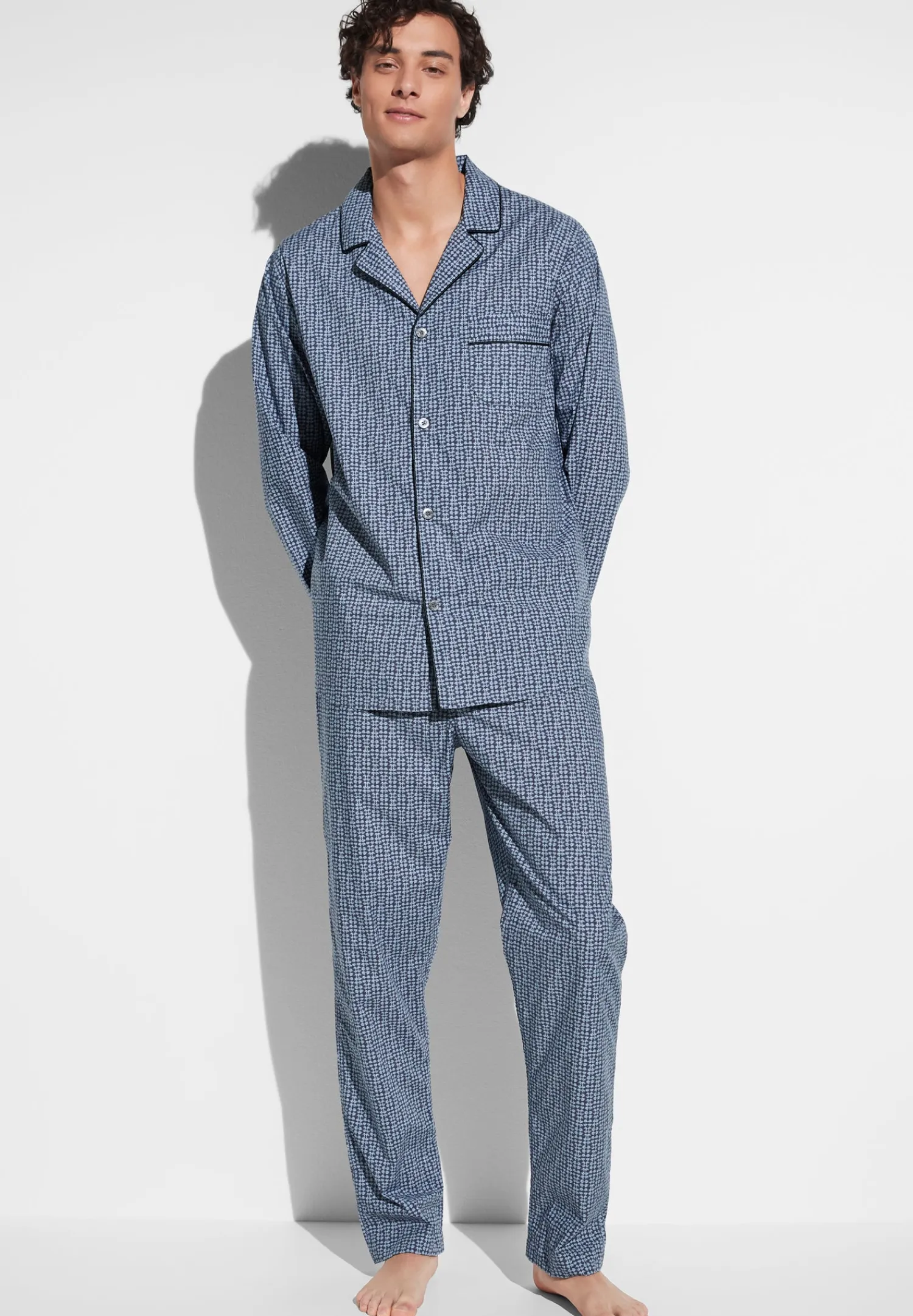 Pyjamas-Zimmerli Cotton Poplin PrintPyjama longues - mini geo batic
