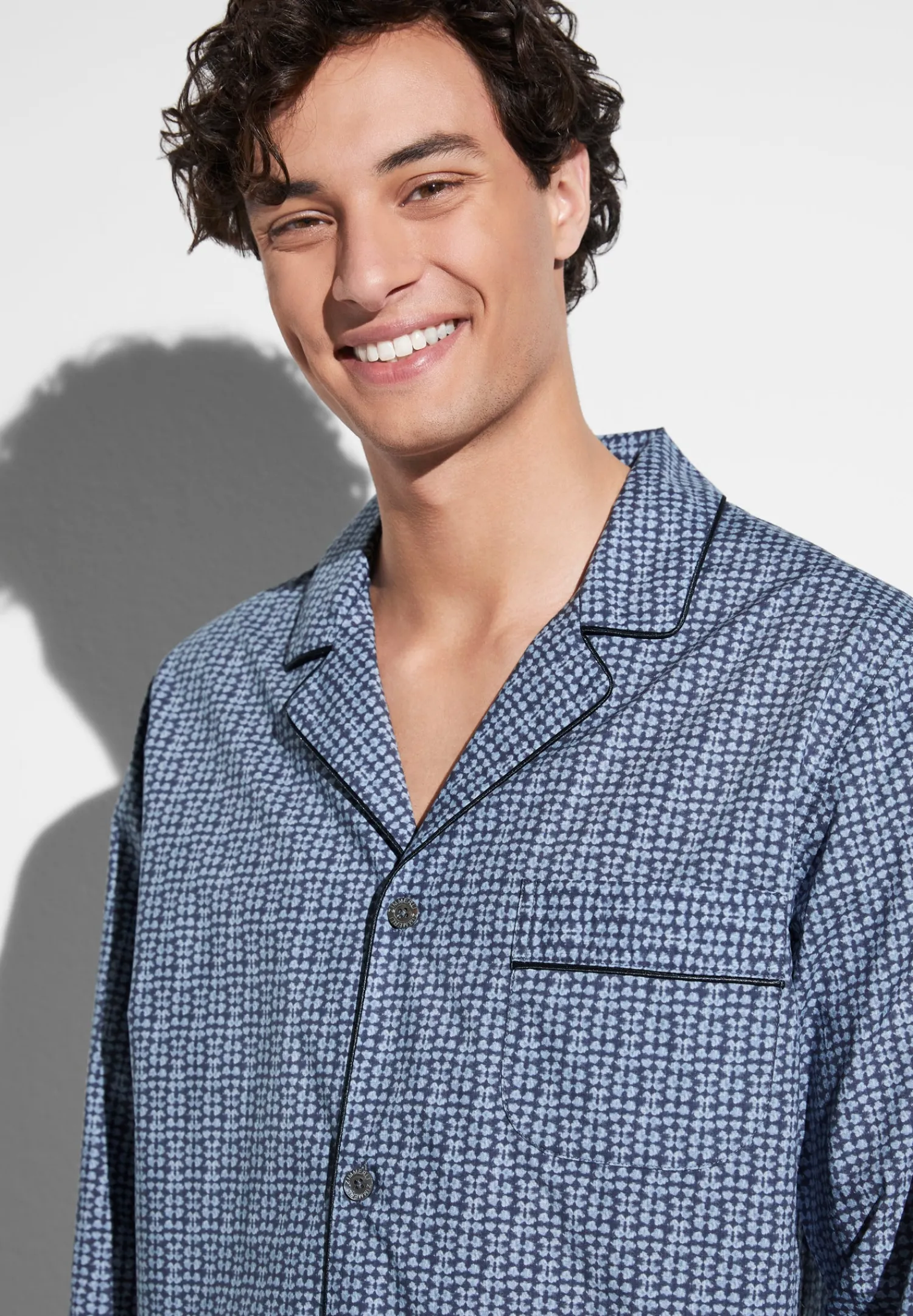 Pyjamas-Zimmerli Cotton Poplin PrintPyjama longues - mini geo batic