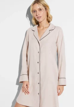 T-Shirts À Manches Longues|Chemises De Nuit-Zimmerli Cozy FlannelTee-shirt de nuit manches longues - oat