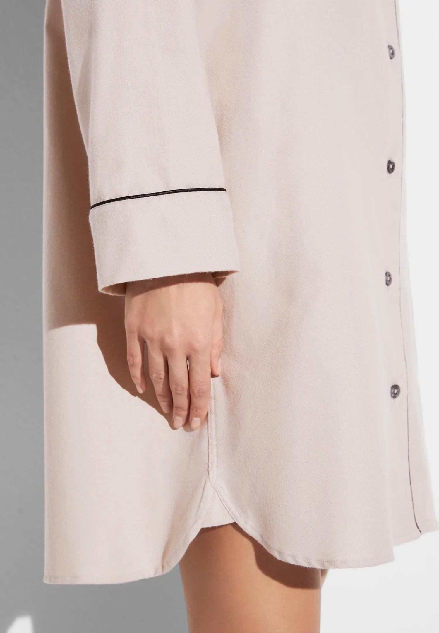 T-Shirts À Manches Longues|Chemises De Nuit-Zimmerli Cozy FlannelTee-shirt de nuit manches longues - oat