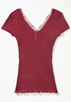 Maude Privé|T-Shirts-Zimmerli Maude PrivéT-Shirt à manches courtes col en V - cranberry