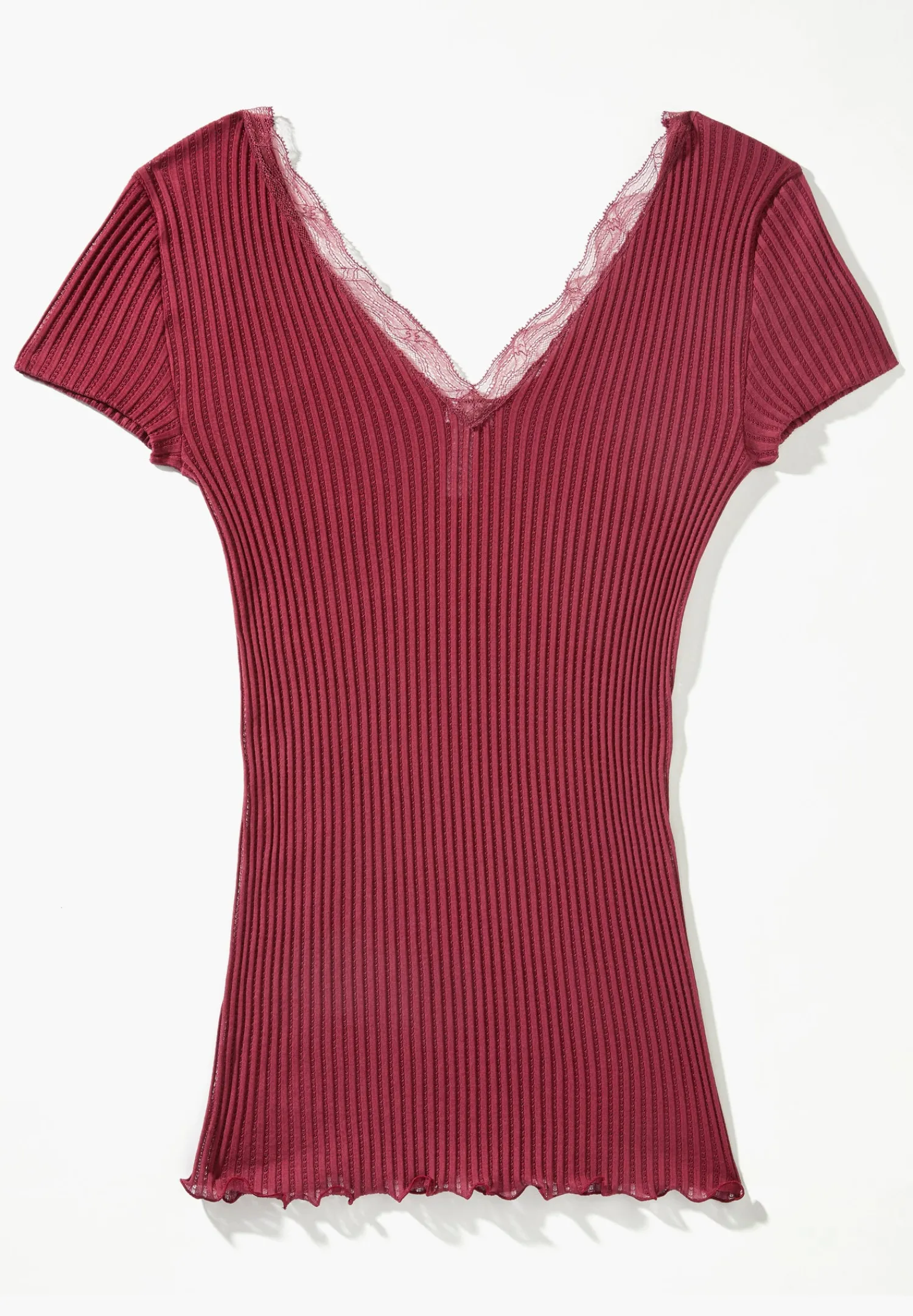 Maude Privé|T-Shirts-Zimmerli Maude PrivéT-Shirt à manches courtes col en V - cranberry