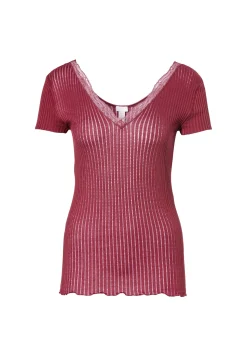 Maude Privé|T-Shirts-Zimmerli Maude PrivéT-Shirt à manches courtes col en V - cranberry