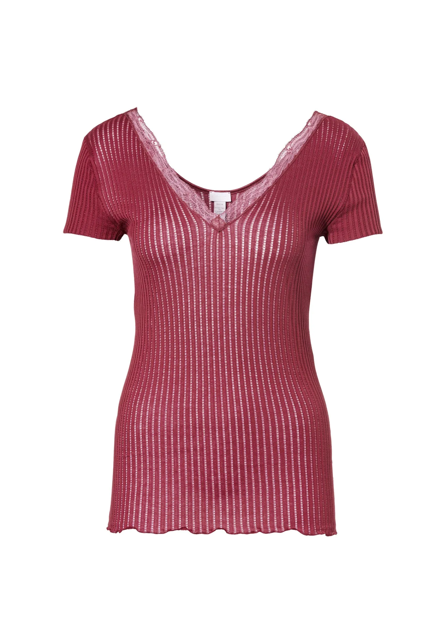 Maude Privé|T-Shirts-Zimmerli Maude PrivéT-Shirt à manches courtes col en V - cranberry