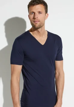 Pure Comfort|T-Shirts-Zimmerli Pure ComfortT-Shirt à manches courtes col en V - navy