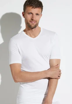 Pureness|T-Shirts-Zimmerli PurenessT-Shirt à manches courtes col en V - white