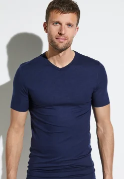 Pureness|T-Shirts-Zimmerli PurenessT-Shirt à manches courtes col en V - navy