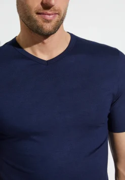 Pureness|T-Shirts-Zimmerli PurenessT-Shirt à manches courtes col en V - navy