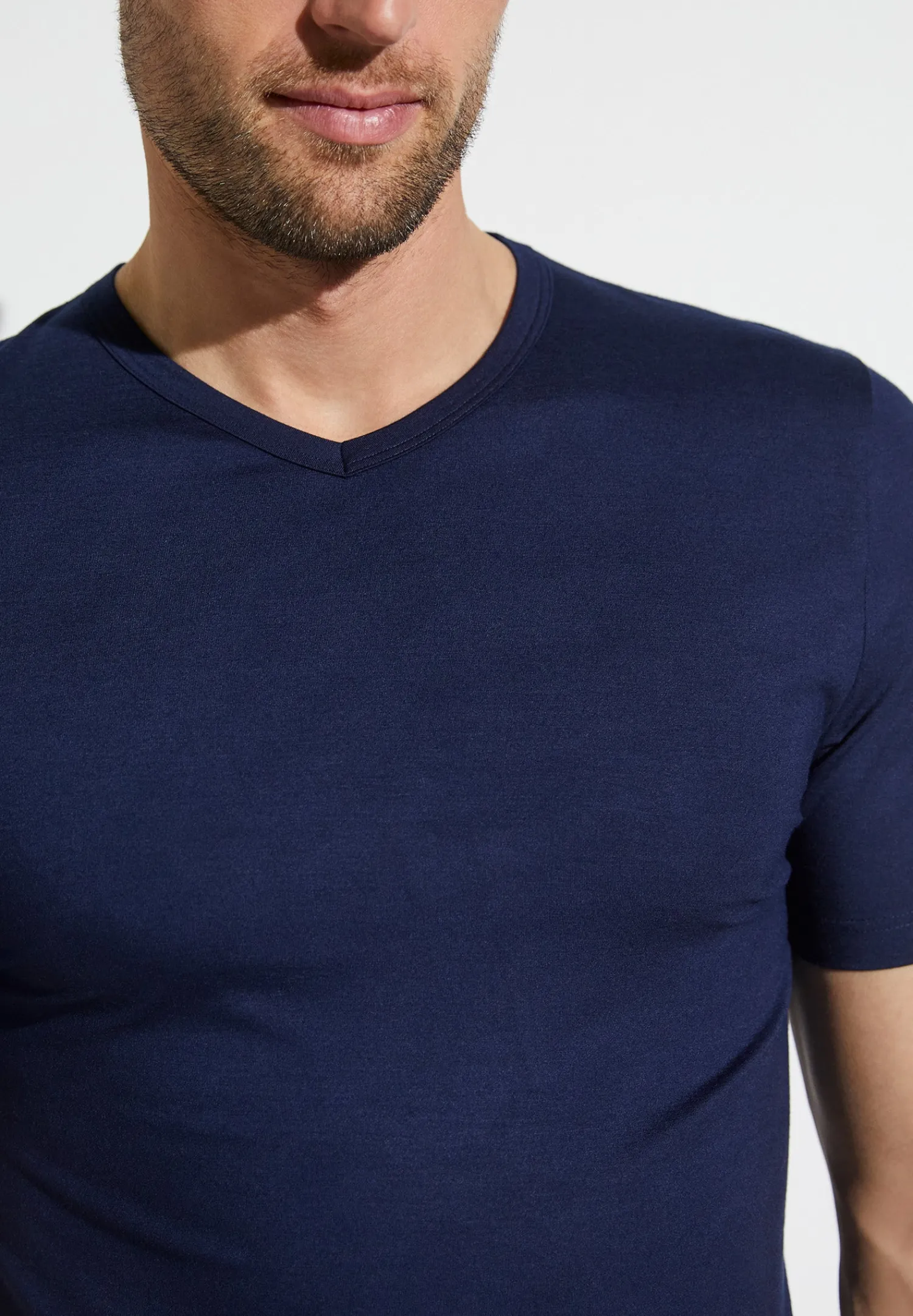 Pureness|T-Shirts-Zimmerli PurenessT-Shirt à manches courtes col en V - navy