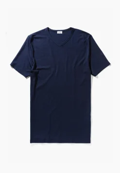 Pureness|T-Shirts-Zimmerli PurenessT-Shirt à manches courtes col en V - navy
