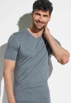 Pureness|T-Shirts-Zimmerli PurenessT-Shirt à manches courtes col en V - grey mélange