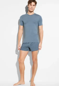 Pureness|T-Shirts-Zimmerli PurenessT-Shirt à manches courtes col en V - blue slate