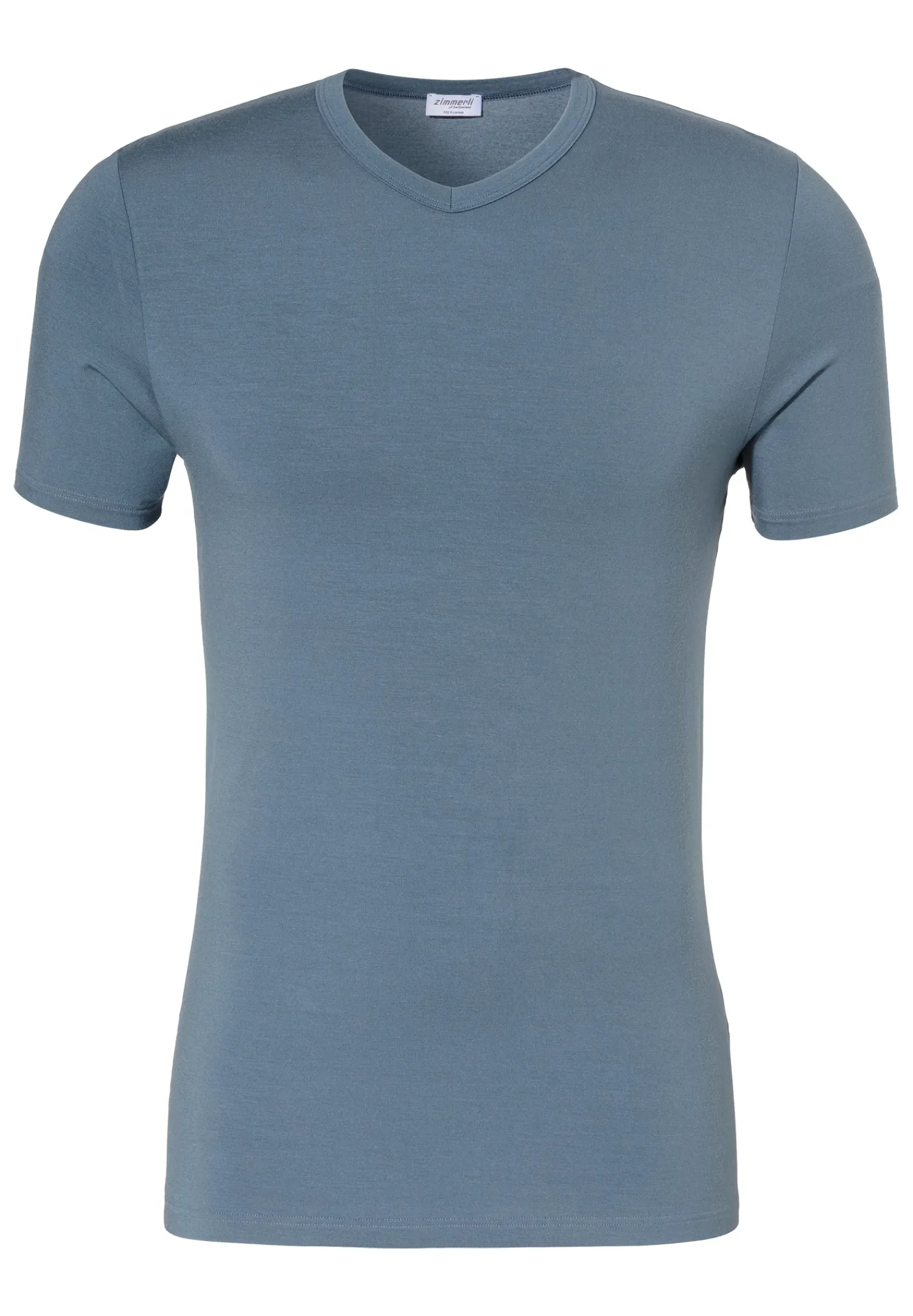 Pureness|T-Shirts-Zimmerli PurenessT-Shirt à manches courtes col en V - blue slate