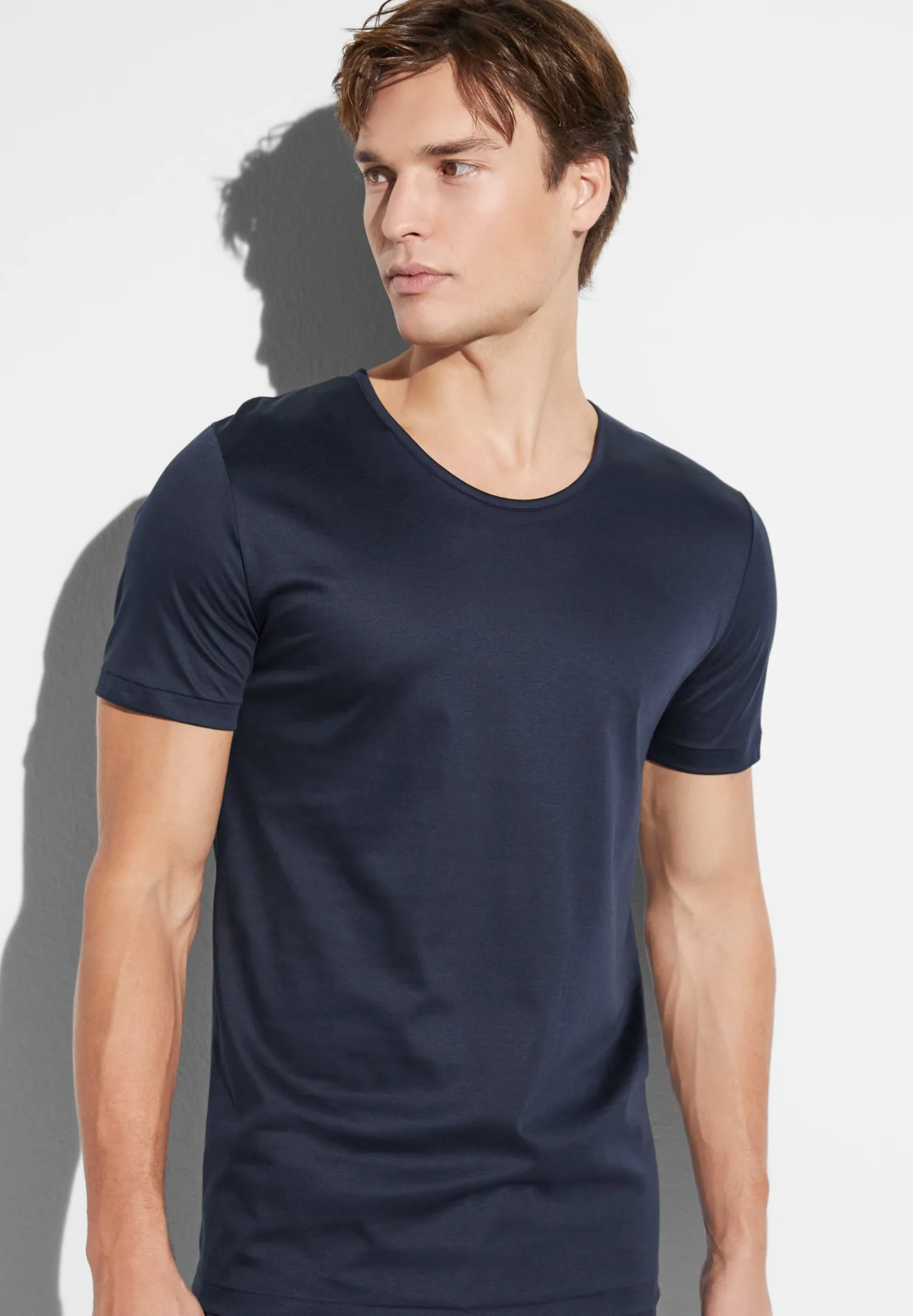 Sea Island|T-Shirts-Zimmerli Sea IslandT-Shirt à manches courtes, col rond fin - navy