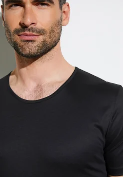 Sea Island|T-Shirts-Zimmerli Sea IslandT-Shirt à manches courtes, col rond fin - noir