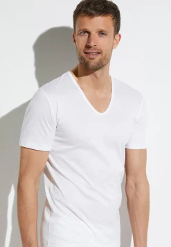 Sea Island|T-Shirts-Zimmerli Sea IslandT-Shirt à manches courtes col en V - white