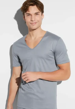 Sea Island|T-Shirts-Zimmerli Sea IslandT-Shirt à manches courtes col en V - smoky blue
