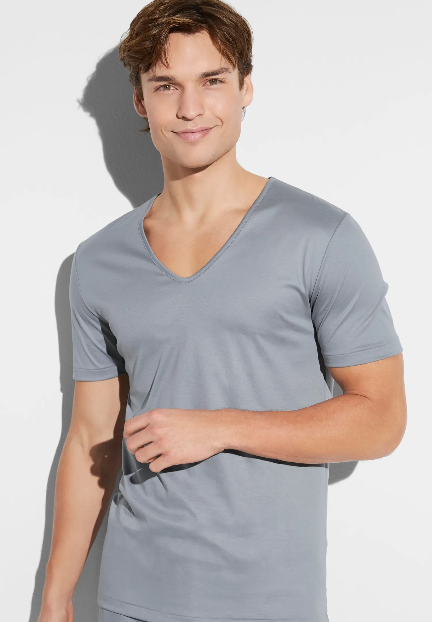 Sea Island|T-Shirts-Zimmerli Sea IslandT-Shirt à manches courtes col en V - smoky blue