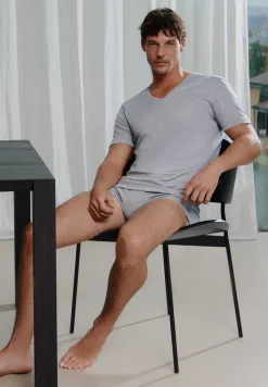 Sea Island|T-Shirts-Zimmerli Sea IslandT-Shirt à manches courtes col en V - smoky blue