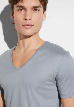 Sea Island|T-Shirts-Zimmerli Sea IslandT-Shirt à manches courtes col en V - smoky blue