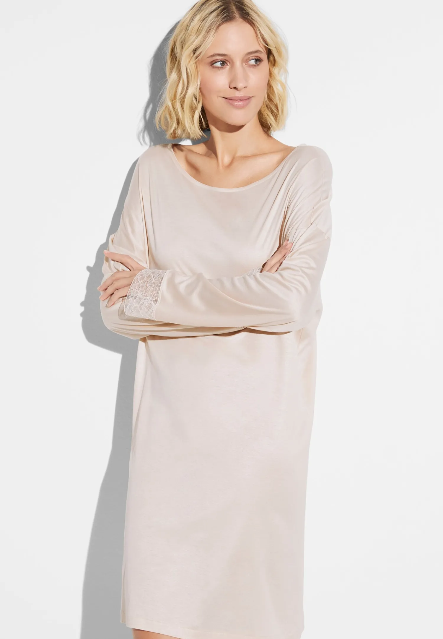 T-Shirts À Manches Longues|Chemises De Nuit-Zimmerli Silk DreamsTee-shirt de nuit manches longues - vanilla