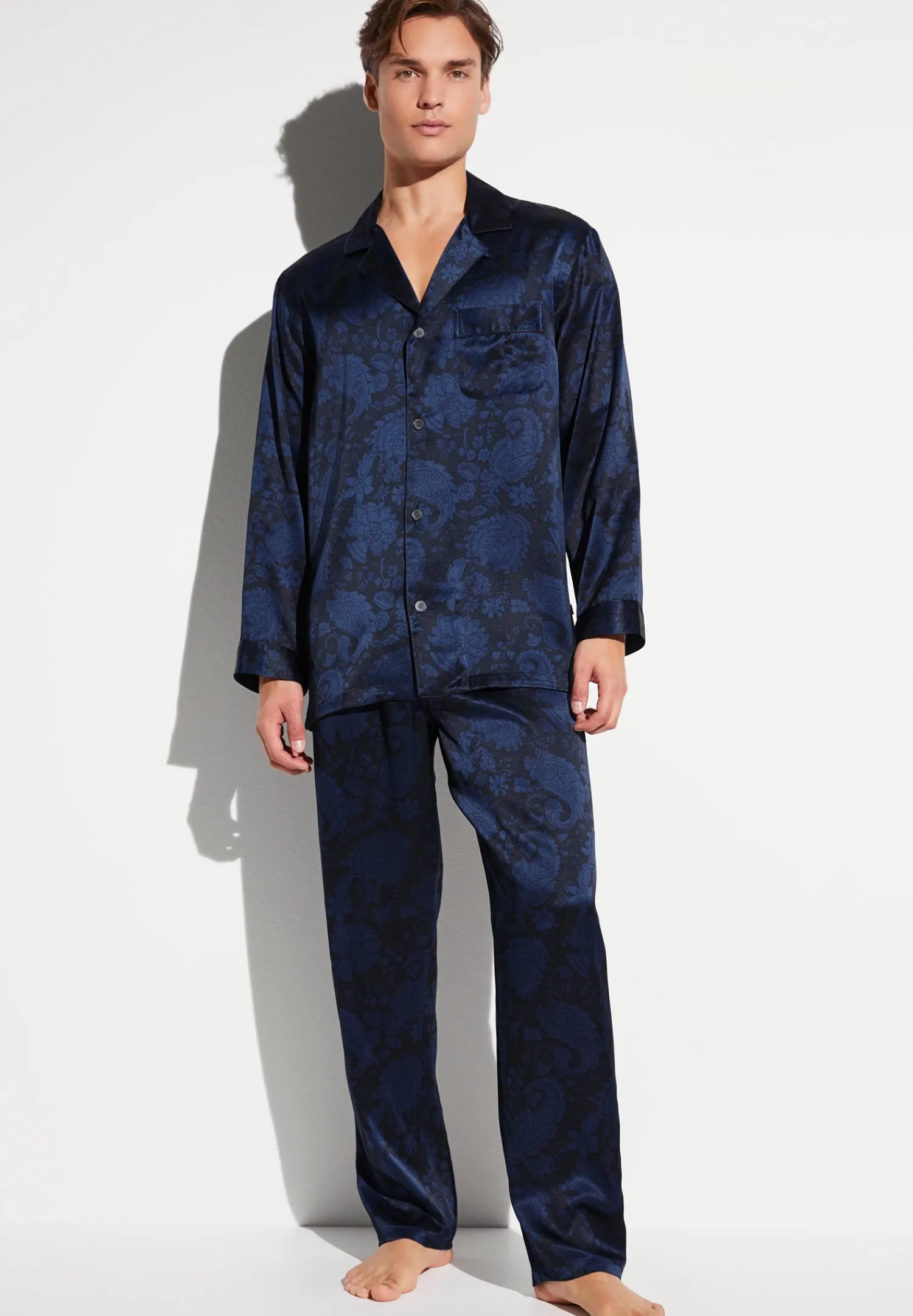 Silk Nightwear|Pyjamas-Zimmerli Silk NightwearPyjama longues - paisley dark blue