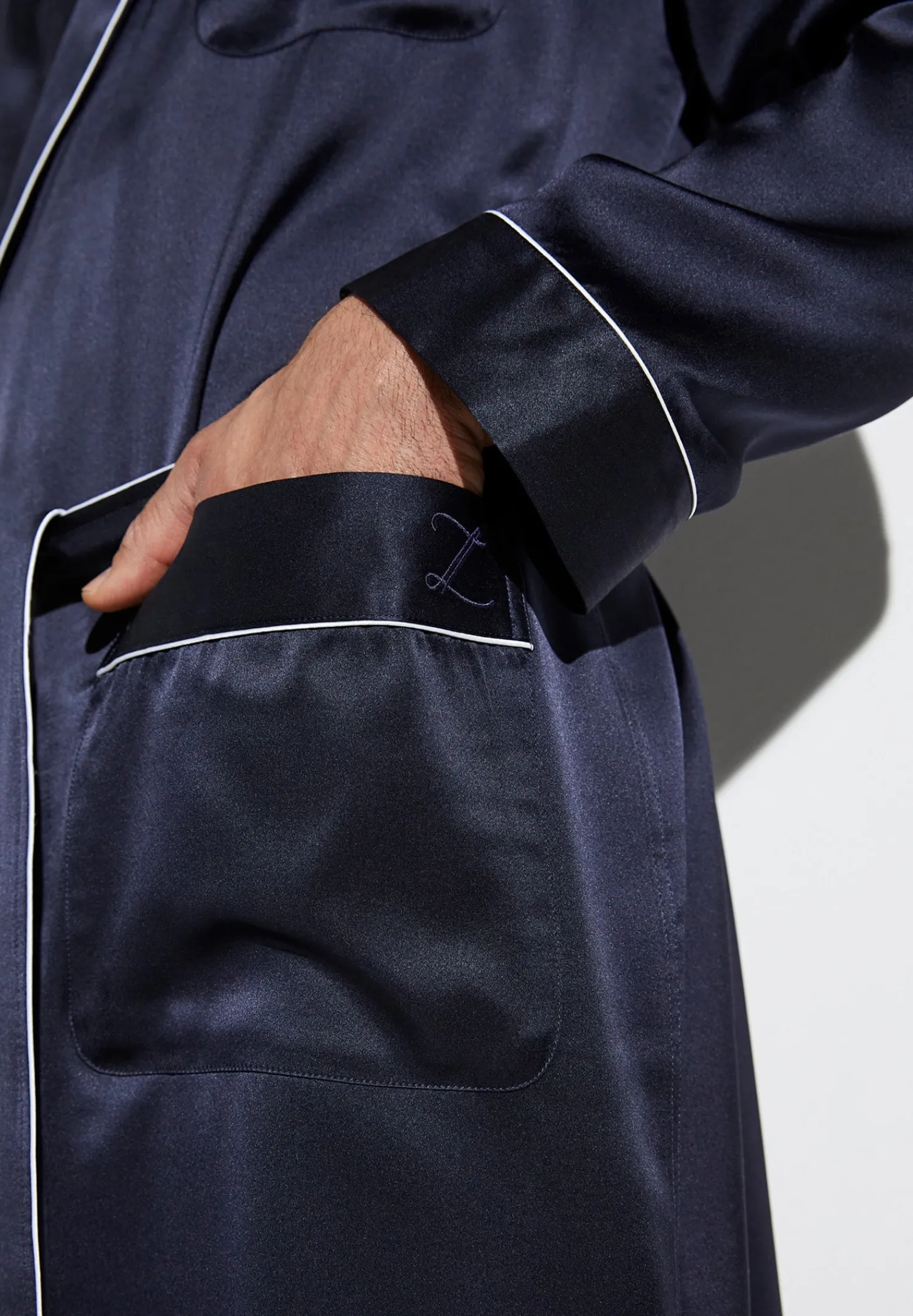 Silk Nightwear|Peignoirs-Zimmerli Silk NightwearRobe de chambre longue - navy