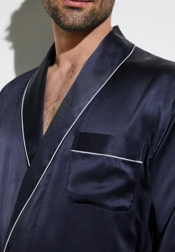 Silk Nightwear|Peignoirs-Zimmerli Silk NightwearRobe de chambre longue - navy