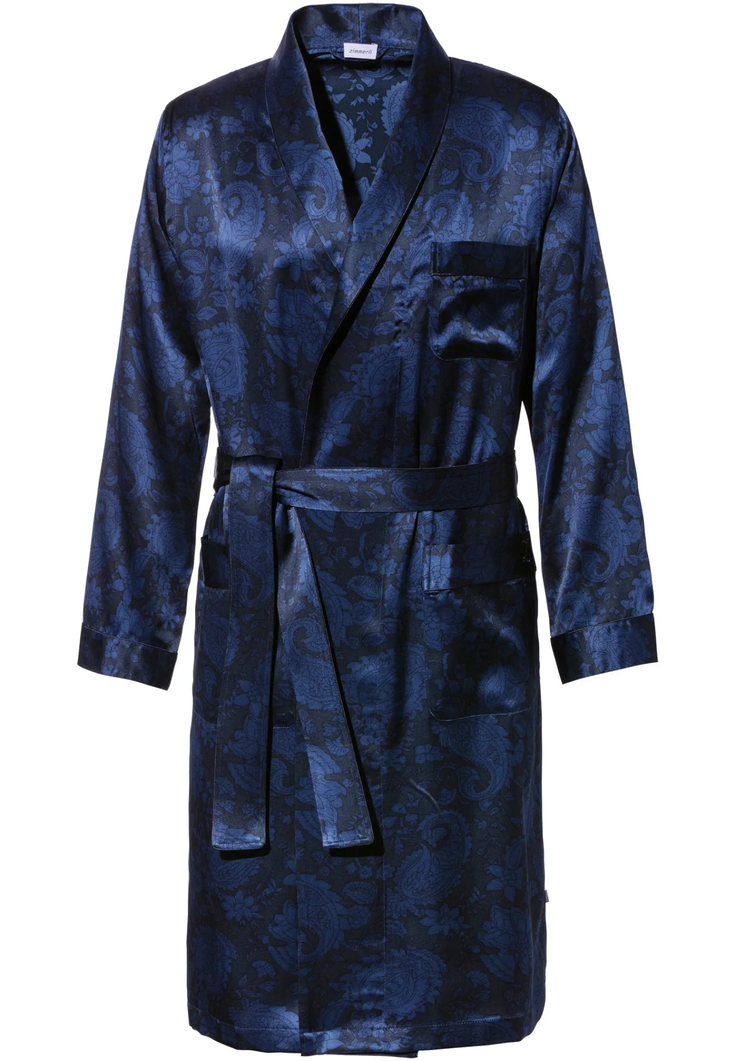 Silk Nightwear|Peignoirs-Zimmerli Silk NightwearRobe de chambre longue - paisley dark blue