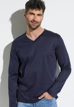 Supreme Green Cotton|T-Shirts Manches Longues-Zimmerli Supreme Green CottonT-Shirt à manches longues col en V - navy