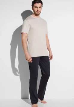 Pyjamas|Supreme Green Cotton-Zimmerli Swiss Traveller SetManches courtes - sand-navy