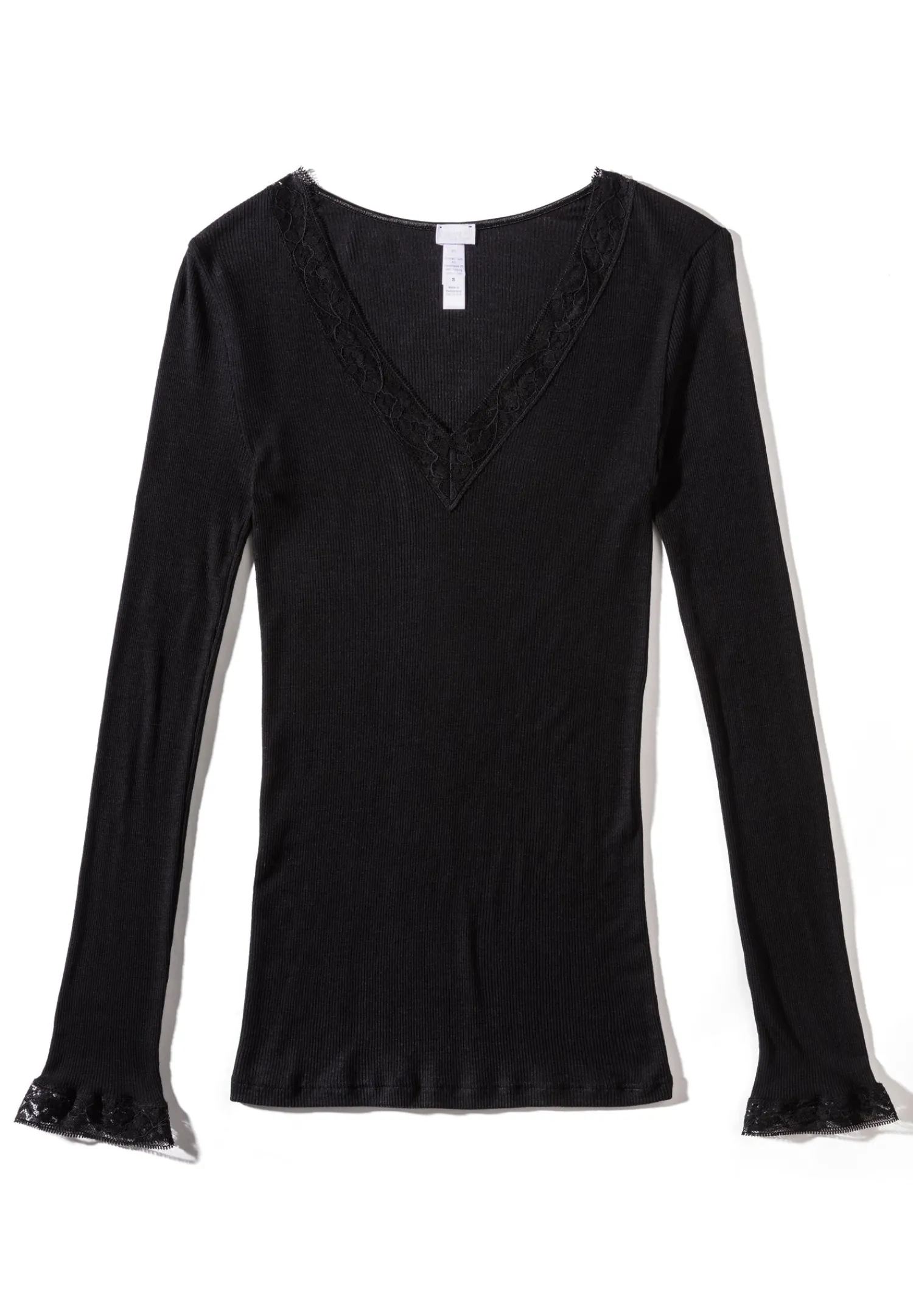 Wool & Silk|T-Shirts À Manches Longues-Zimmerli Wool & SilkT-Shirt à manches longues col en V - black