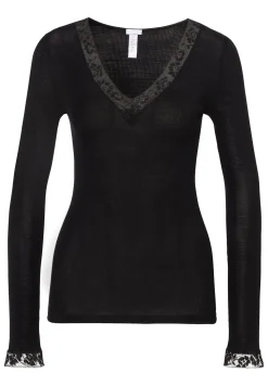 Wool & Silk|T-Shirts À Manches Longues-Zimmerli Wool & SilkT-Shirt à manches longues col en V - black