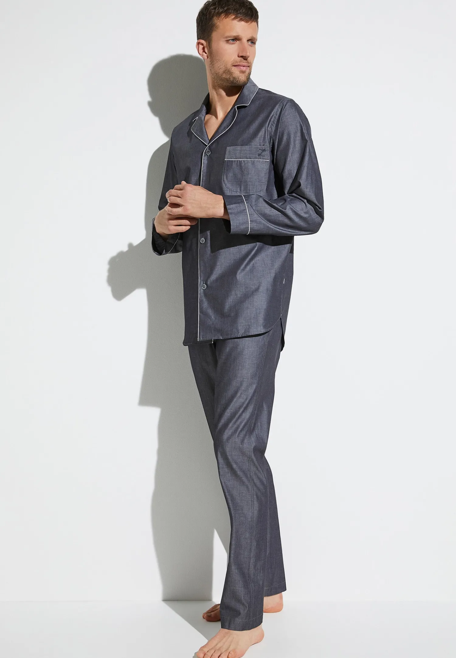 Woven Nightwear|Pyjamas-Zimmerli Woven NightwearPyjama longues - dark grey mélange