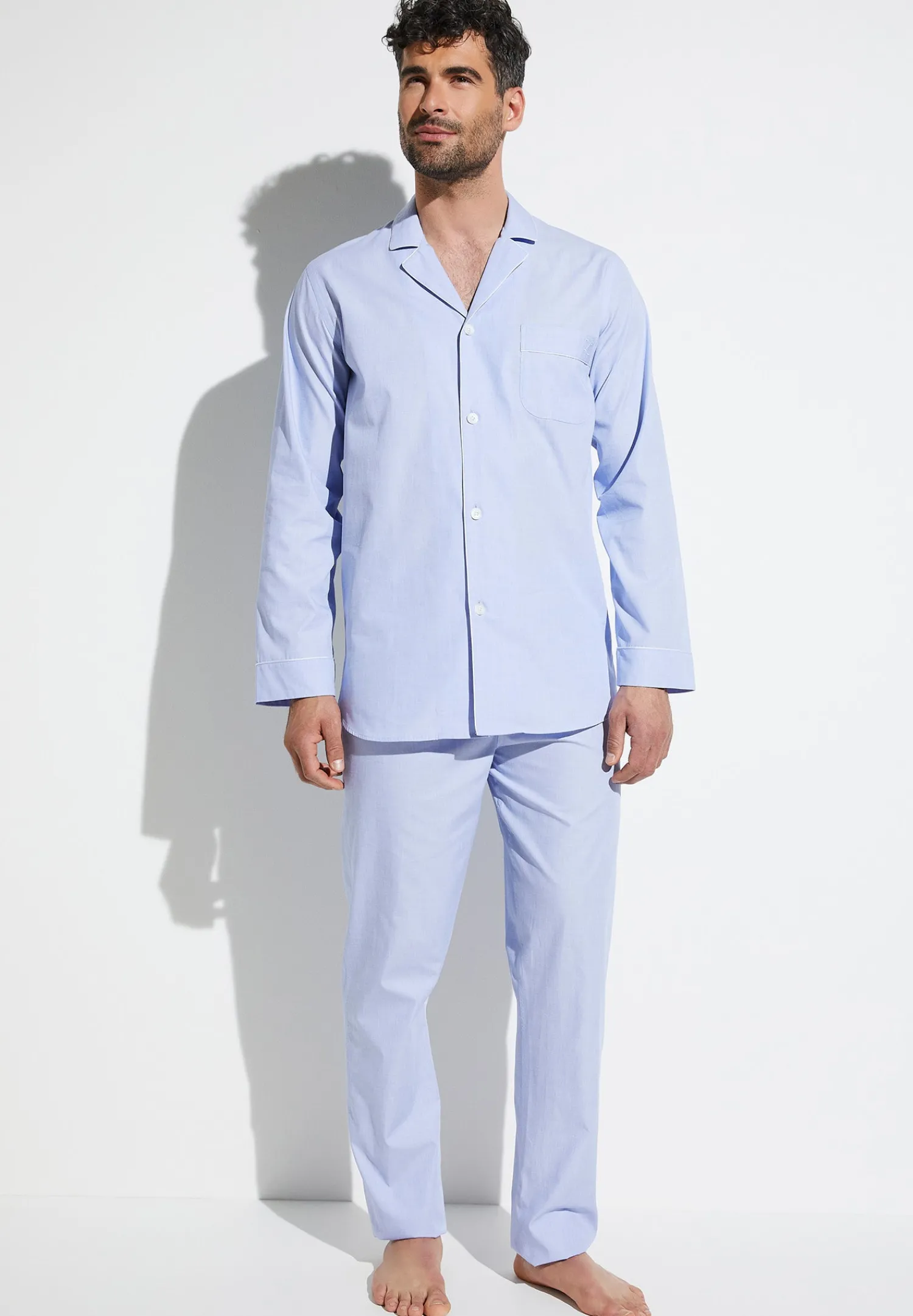 Woven Nightwear|Pyjamas-Zimmerli Woven NightwearPyjama longues - light blue